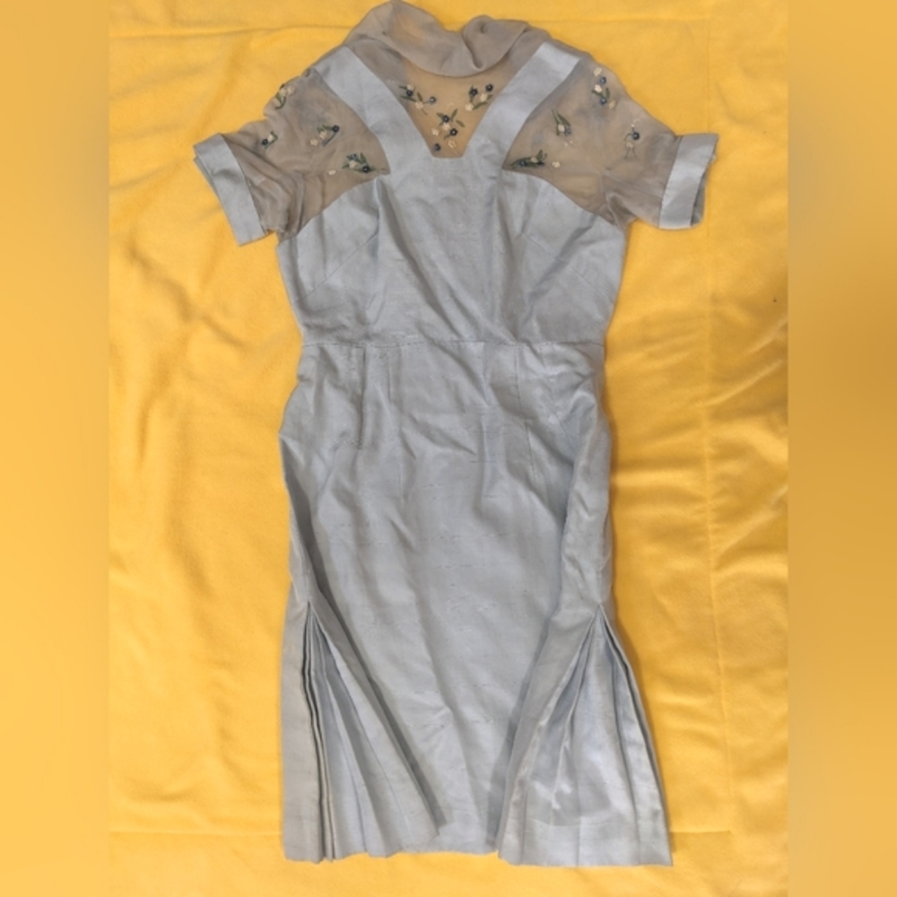 Vintage baby blue dress set with matching cropped blazer